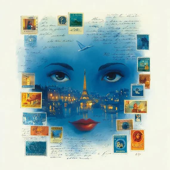 22 Whimsical Paris Face Clipart β view 5 β watercolor clipart transparent PNG instant download