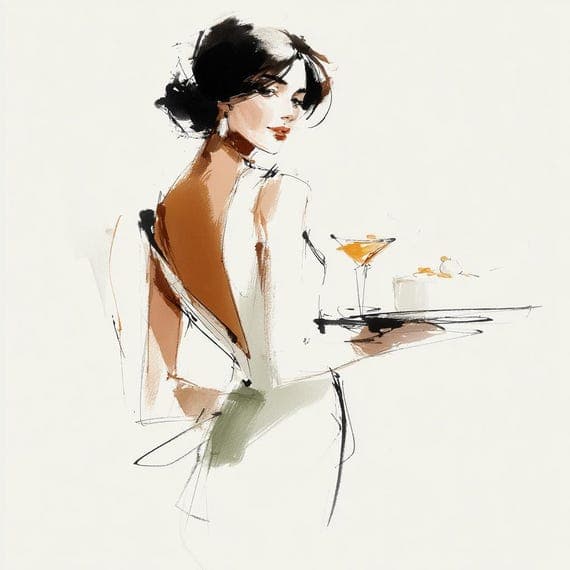 15 Watercolor Fashion Illustrations, Elegant Women with Wine and Cake, — view 8 — watercolor clipart transparent PNG instant download