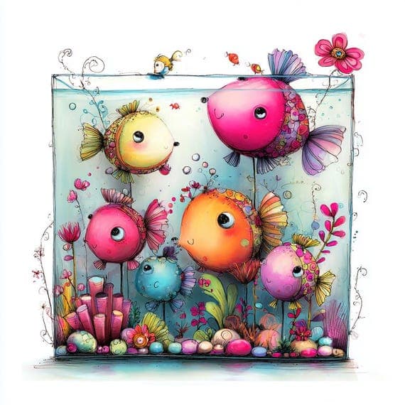 Whimsical Fish Clipart β view 6 β watercolor clipart transparent PNG instant download