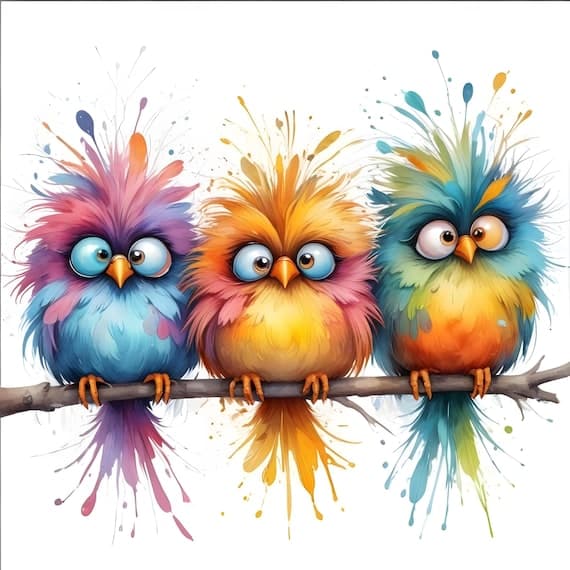 Whimsical Birds Watercolor Clipart, Animals Art (Digital Download) β view 3 β watercolor clipart transparent PNG instant download
