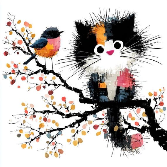 15 Abstract Cat Bird Clipart, Watercolor Spring Animals Printable, Dig β view 7 β watercolor clipart transparent PNG instant download