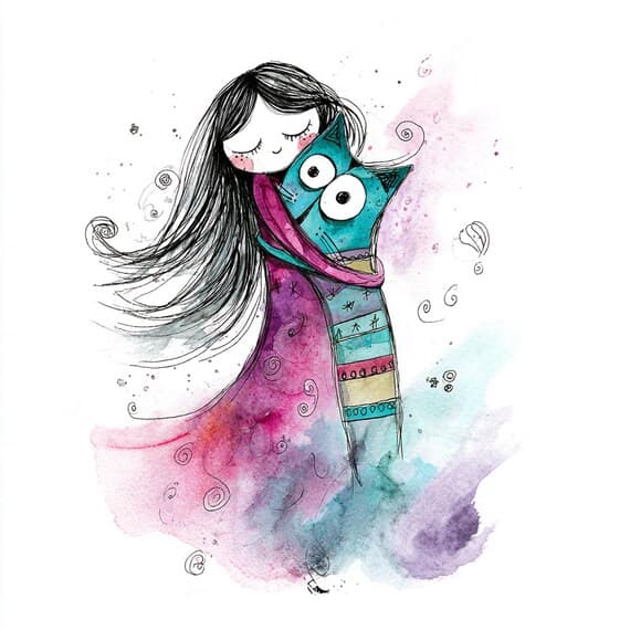 Girl and Cat Watercolor Clipart β watercolor clipart transparent PNG instant download