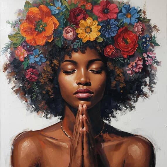 Watercolor Afro Woman Floral Portraits β view 6 β watercolor clipart transparent PNG instant download