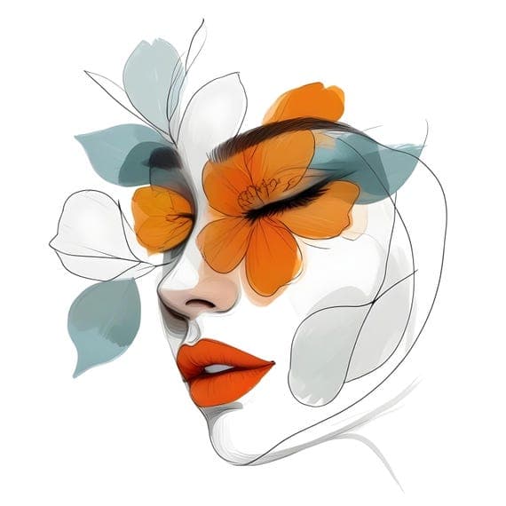 10 Floral Woman Faces β view 7 β watercolor clipart transparent PNG instant download