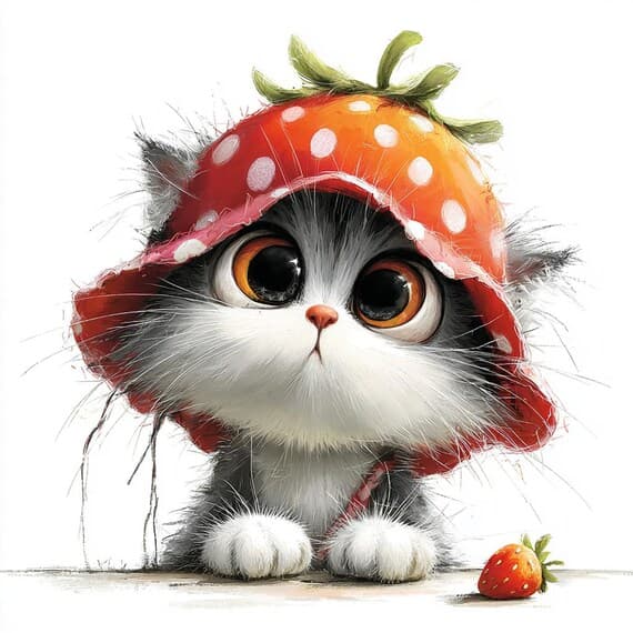 15 Strawberry Cat Clipart β view 2 β watercolor clipart transparent PNG instant download