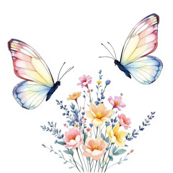 Watercolor Butterfly Flower Clipart β view 3 β watercolor clipart transparent PNG instant download
