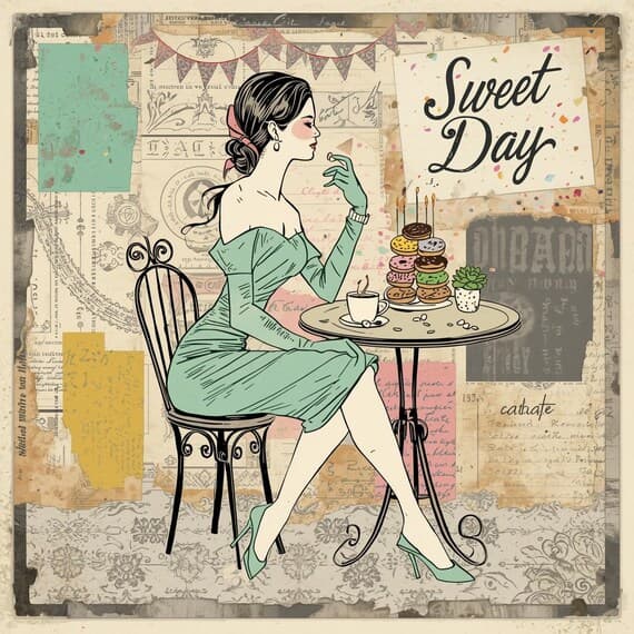 20 Vintage Birthday Woman Art , Printable Retro Card Set , Wall Decor β view 7 β watercolor clipart transparent PNG instant download