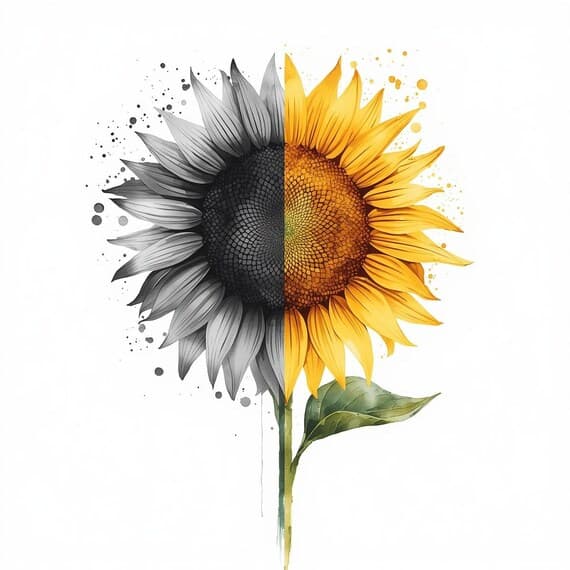 Watercolor Sunflower I Love You Card — view 7 — watercolor clipart transparent PNG instant download