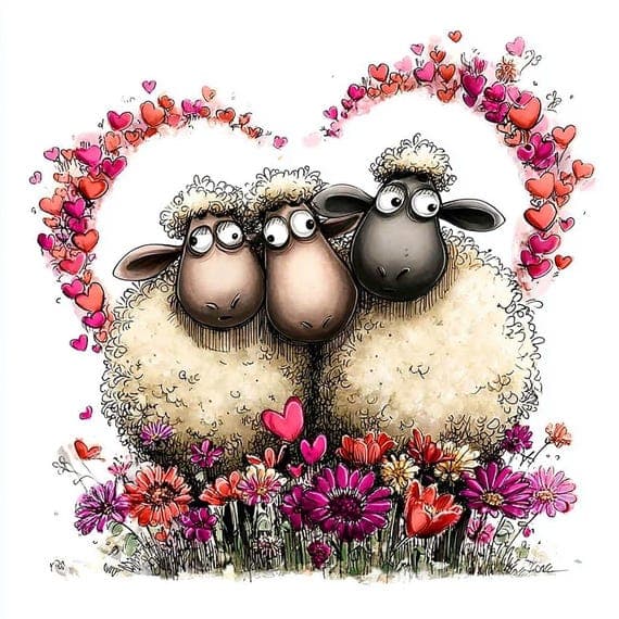 40 quirky Sheep Clipart (JPG) – Whimsical Heart Lamb Art — view 6 — watercolor clipart transparent PNG instant download