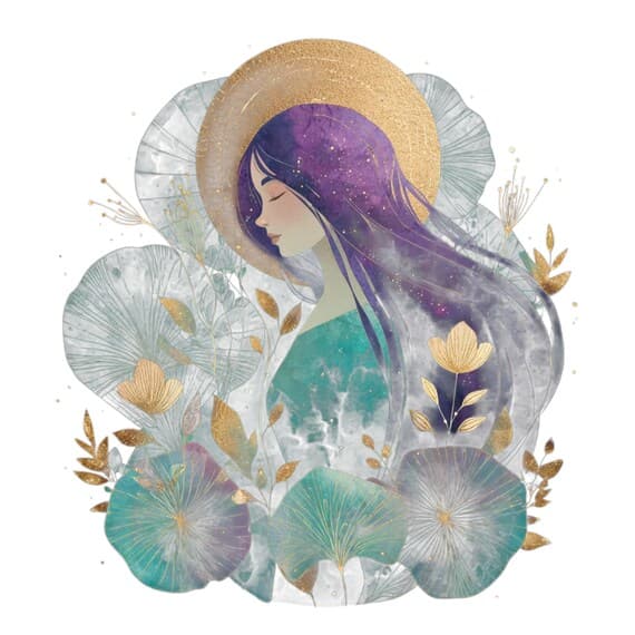 15 Emerald Moon Woman Faces Clipart (PNG JPG) – Celestial Botanical Go — view 4 — watercolor clipart transparent PNG instant download