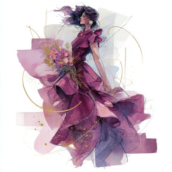 Floral Dress Woman Clipart β view 6 β watercolor clipart transparent PNG instant download