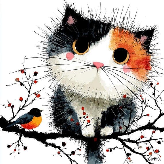 15 Abstract Cat Bird Clipart, Watercolor Spring Animals Printable, Dig β view 6 β watercolor clipart transparent PNG instant download