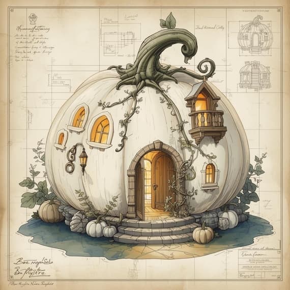 Retro Pumpkin House Blueprint Art , Printable Halloween Wall Decor , F β watercolor clipart transparent PNG instant download
