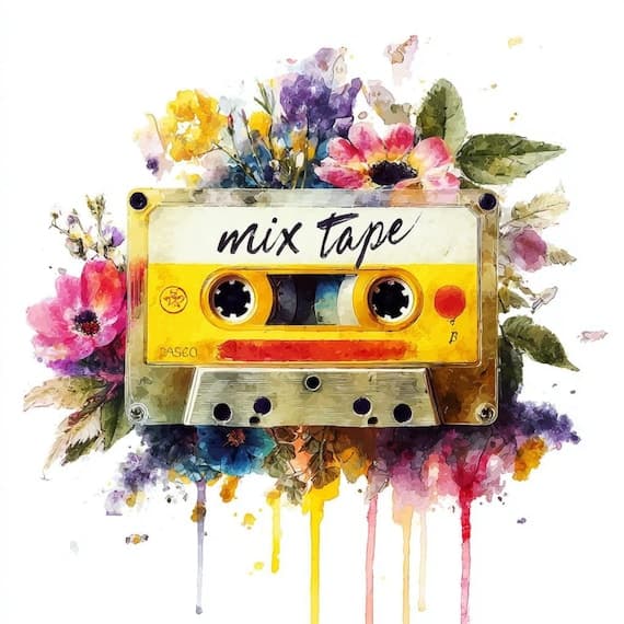 15 Retro Floral Mixtape Clipart (PNG JPG) β watercolor clipart transparent PNG instant download