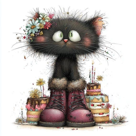 45 Floral Cat Clipart (PNG) β view 7 β watercolor clipart transparent PNG instant download
