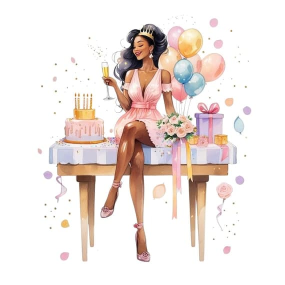 Birthday Girl Clipart, Watercolor Party Art (JPG) β watercolor clipart transparent PNG instant download