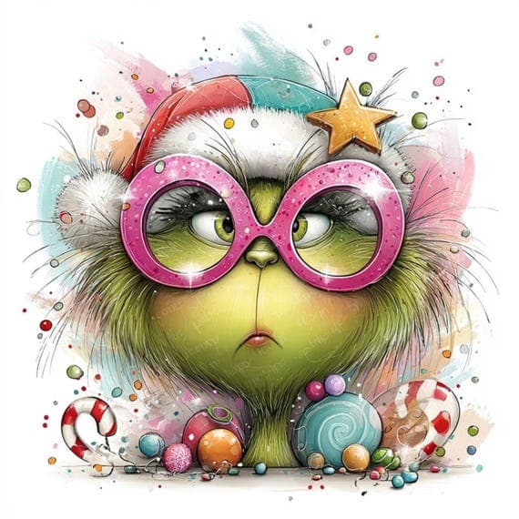 15 Funny Green Christmas Girl Clipart — watercolor clipart transparent PNG instant download