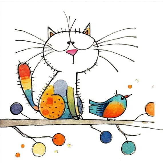 30 Abstract Watercolor Cat & Bird Clipart β view 4 β watercolor clipart transparent PNG instant download