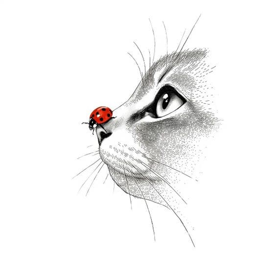 Whimsical Cat and Ladybug Clipart β view 4 β watercolor clipart transparent PNG instant download