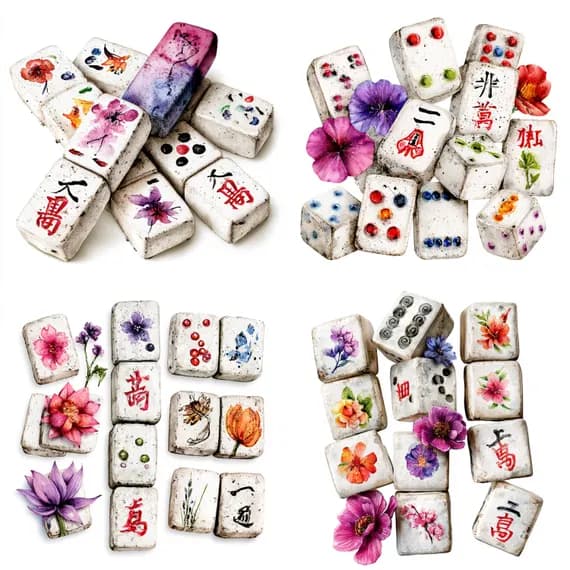 21 Whimsical Mahjong Clipart PNG β watercolor clipart transparent PNG instant download