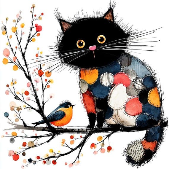 15 Abstract Cat Bird Clipart, Watercolor Spring Animals Printable, Dig β view 2 β watercolor clipart transparent PNG instant download