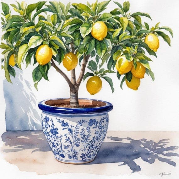 Lemon Tree Pot Clipart, Amalfi Coast, Mediterranean Tile Art (Digital β view 4 β watercolor clipart transparent PNG instant download