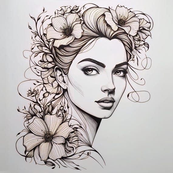 15 Floral Woman Face Clipart β view 4 β watercolor clipart transparent PNG instant download