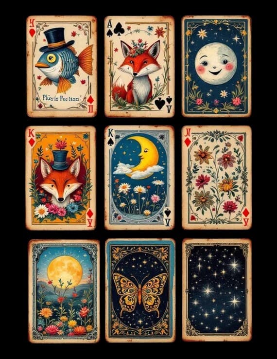 Whimsical Playing Cards Clipart β view 6 β watercolor clipart transparent PNG instant download