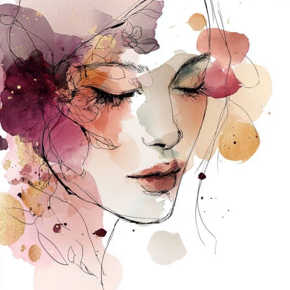 10 Abstract Floral Woman Faces (JPG) β view 5 β watercolor clipart transparent PNG instant download