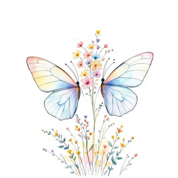 Watercolor Butterfly Flower Clipart β watercolor clipart transparent PNG instant download