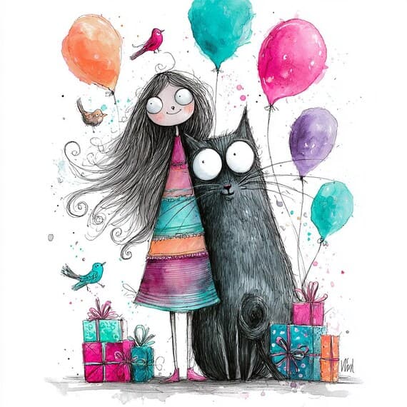 Girl and Cat Watercolor Clipart β view 3 β watercolor clipart transparent PNG instant download