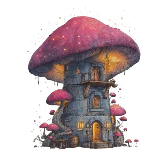 15 Whimsical Mushroom House Clipart (PNG) β view 2 β watercolor clipart transparent PNG instant download