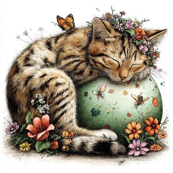 15 Watercolor Easter Lazy Cat Clipart Printable Spring Floral Digital β view 5 β watercolor clipart transparent PNG instant download