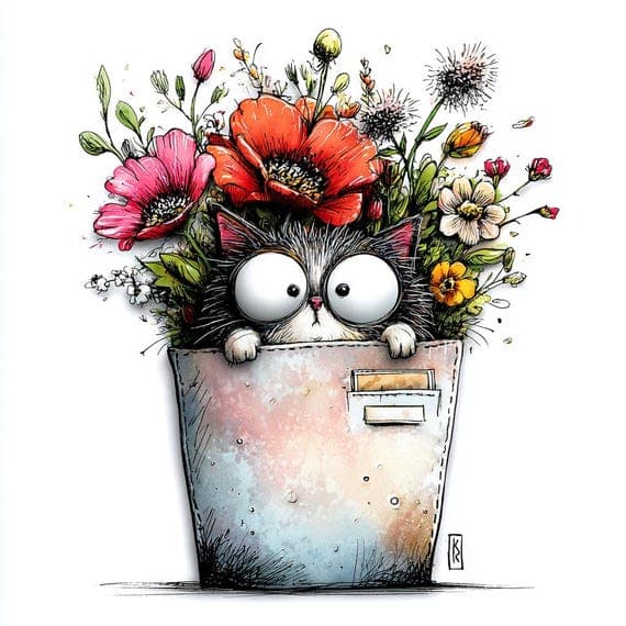 20 Luxury Floral Cat JPG 3D Watercolor Kitten Art Flowers Wall Decor P β view 8 β watercolor clipart transparent PNG instant download