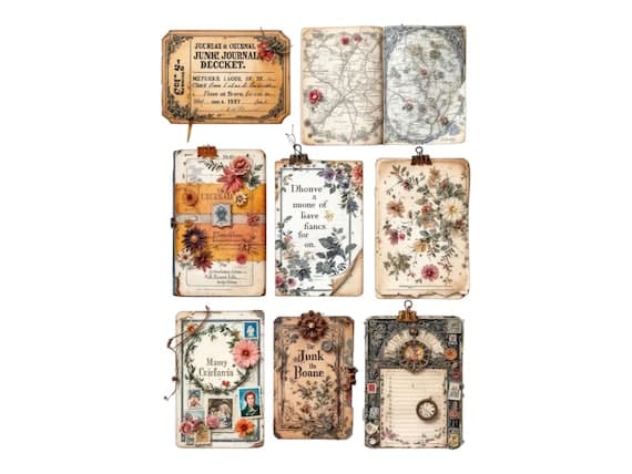 Vintage Ephemera Clipart β view 4 β watercolor clipart transparent PNG instant download