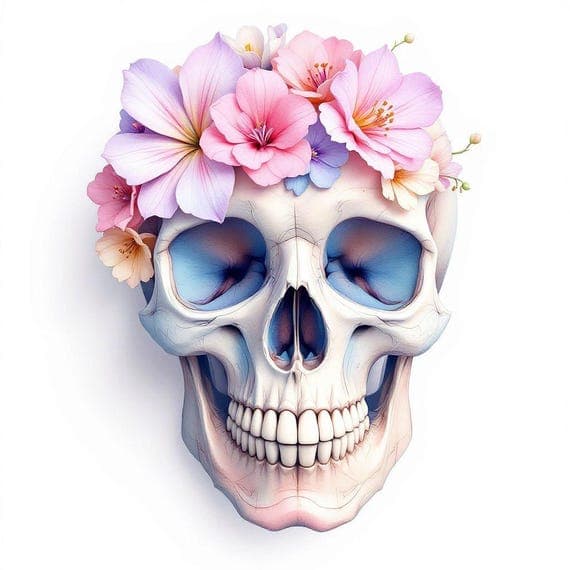 15 Whimsical Floral Skull Clipart PNG β view 7 β watercolor clipart transparent PNG instant download