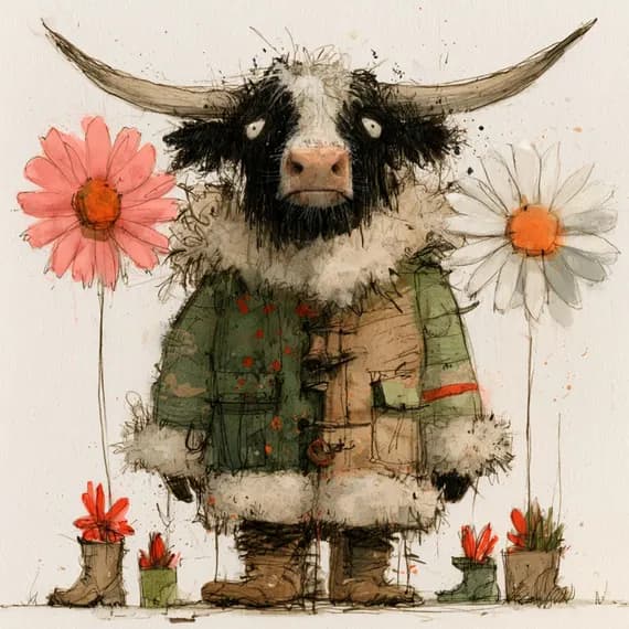 21 Whimsical Highland Cow Clipart PNG β view 5 β watercolor clipart transparent PNG instant download