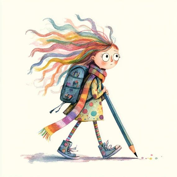 Whimsical First Day of School Girl Clipart β view 7 β watercolor clipart transparent PNG instant download
