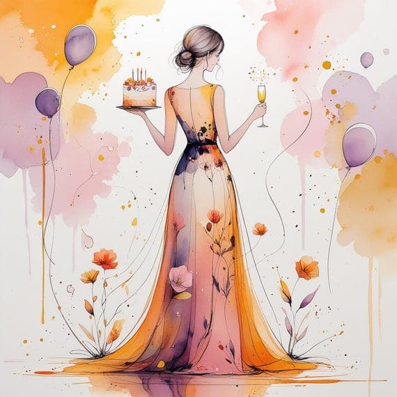 Birthday Girl Watercolor Clipart, Elegant Floral Woman (Digital Downlo — watercolor clipart transparent PNG instant download