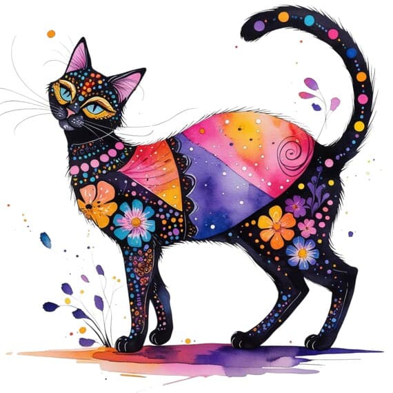 Folk Art Cat Illustrations β view 5 β watercolor clipart transparent PNG instant download
