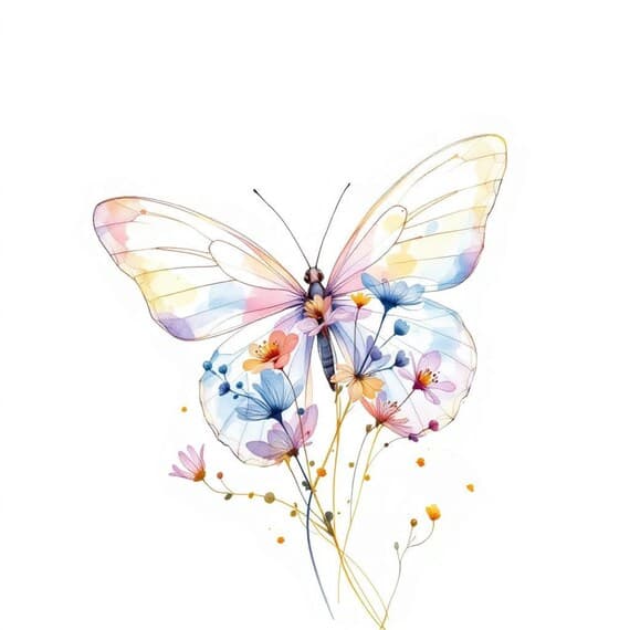 Watercolor Butterfly Flower Clipart β view 7 β watercolor clipart transparent PNG instant download