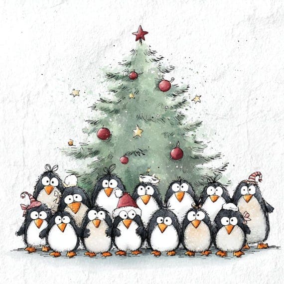 30 Watercolor Christmas Penguins Clipart — watercolor clipart transparent PNG instant download