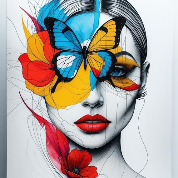 Floral Butterfly Woman Face Clipart β view 6 β watercolor clipart transparent PNG instant download