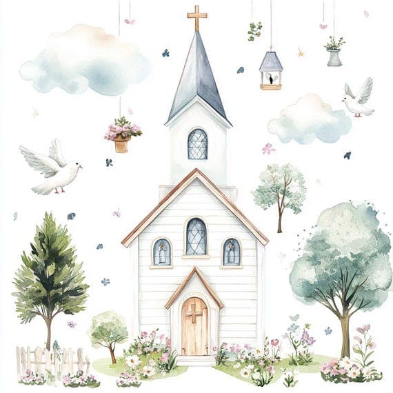 Watercolor White Church Clip Art, Junk Journaling (Digital Download) β view 2 β watercolor clipart transparent PNG instant download