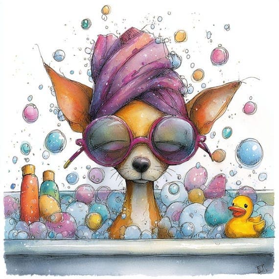 Funny Chihuahua Bath Clipart β view 3 β watercolor clipart transparent PNG instant download