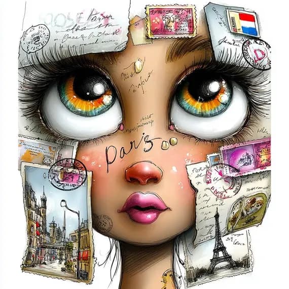 22 Whimsical Paris Face Clipart β view 3 β watercolor clipart transparent PNG instant download