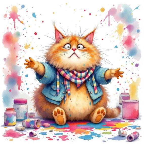 Funny Cat Watercolor Clipart β view 4 β watercolor clipart transparent PNG instant download