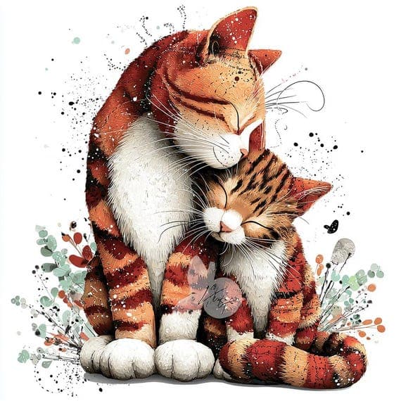 25 Mother Baby Cat Clipart Set β view 8 β watercolor clipart transparent PNG instant download