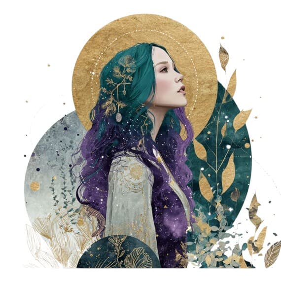 15 Emerald Moon Woman Faces Clipart (PNG JPG) – Celestial Botanical Go — view 2 — watercolor clipart transparent PNG instant download