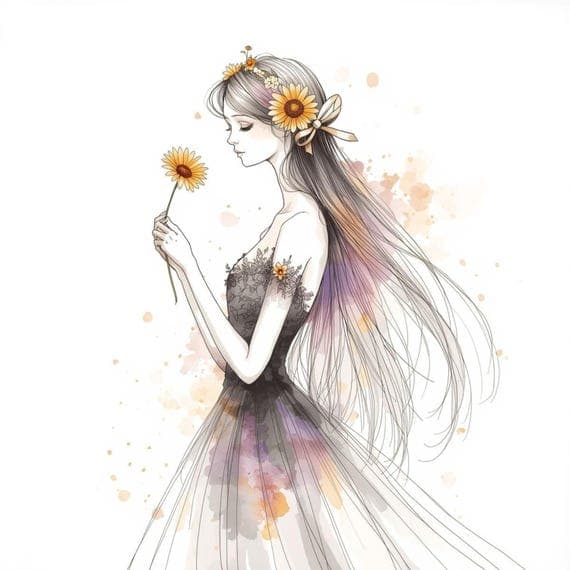 Floral Girl Clipart β view 8 β watercolor clipart transparent PNG instant download